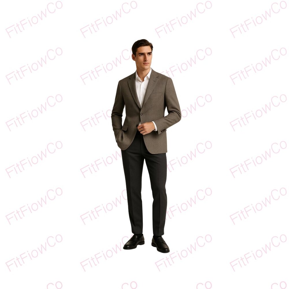 ✨ Austin Reed London Silk–Wool Blazer 43R • Grey/Taupe Micro-Check • NWT